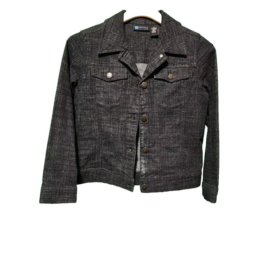 NWOT Relativity Jean Jacket Button Up Stretch Black Wash Women Size PS Fitted